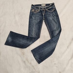 Mek Natal Distressed Dark Wash Bootcut Jeans - Blue